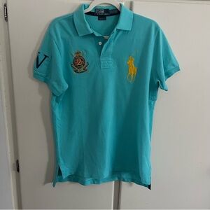 Polo Ralph Lauren big Logo crest custom slim fit polo shirt M mens Blue Preppy